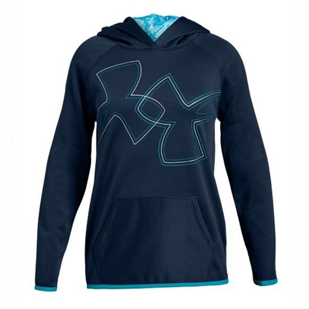 Under Armour Navy Fleece Dual Logo Coldgear Hoodie - Picture 1 of 4